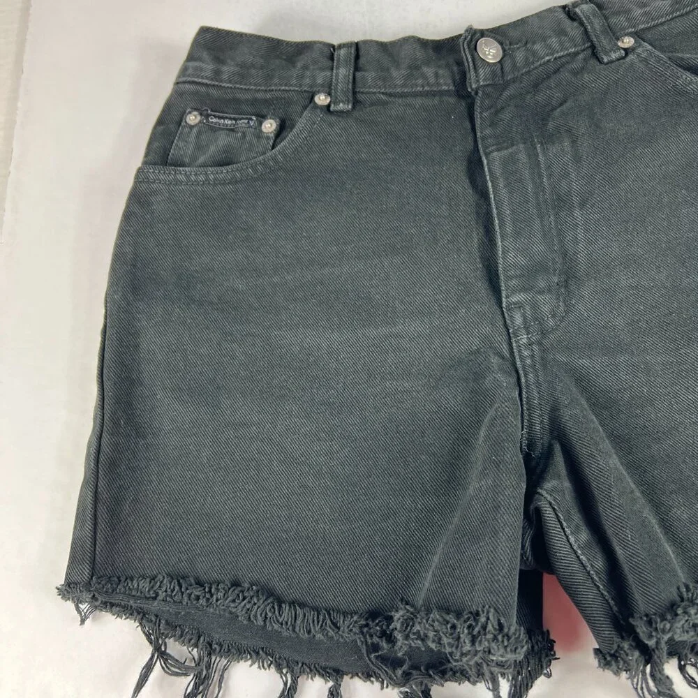 Y2K CK Calvin Klein Shorts Women Measured 30 High Rise Black Cut Off Denim Jorts